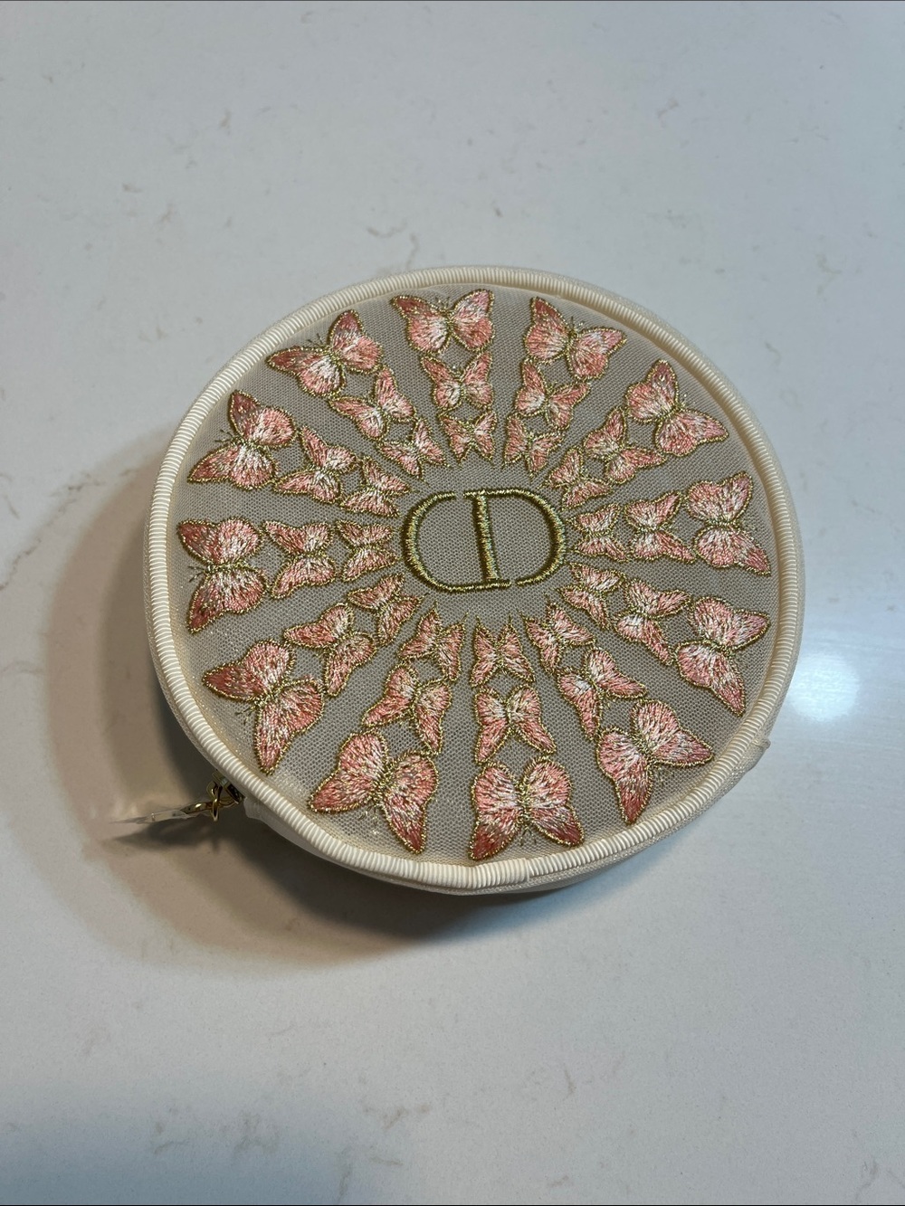 Christian Dior Round Butterfly Embroidered Cosmetic Pouch